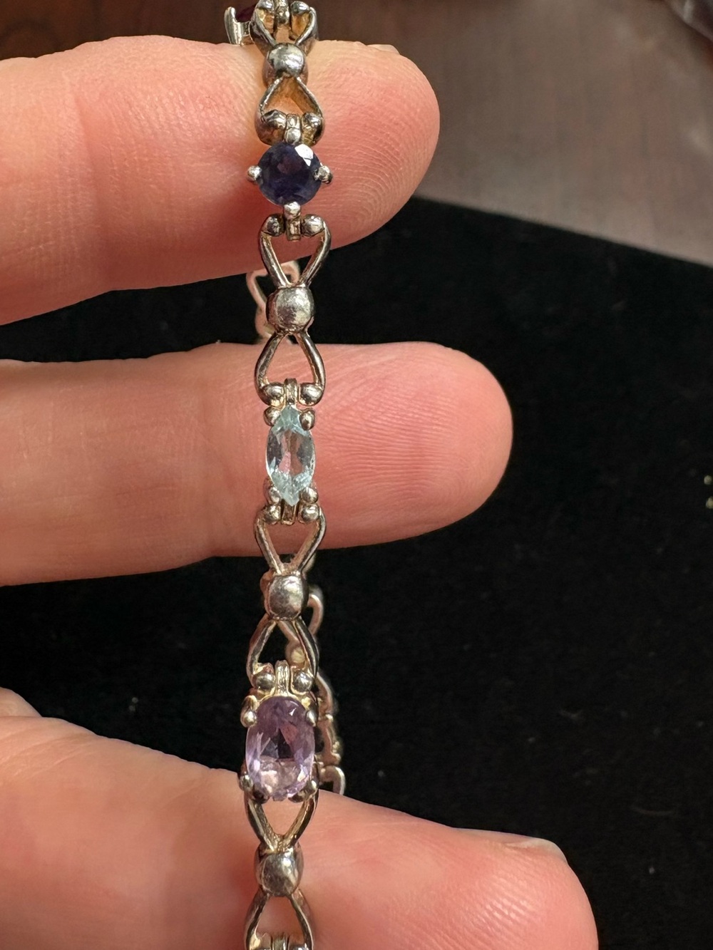 Multi gemstone 925 silver bracelet. Toggle clasp 7.25 inches - Picture 4 of 6